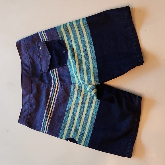 Hurley navy blue green stripe swim trunks boardshorts size 14 - Picture 2 of 10